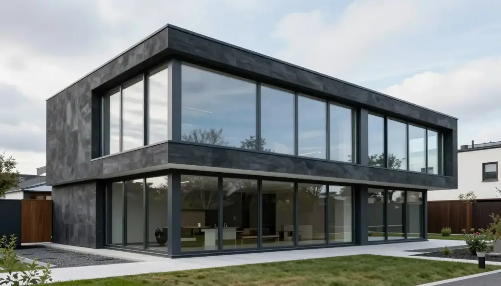 Anthrazit Alufenster mit großer Verglasung bei modernem Wohnhaus Fensterverkauf