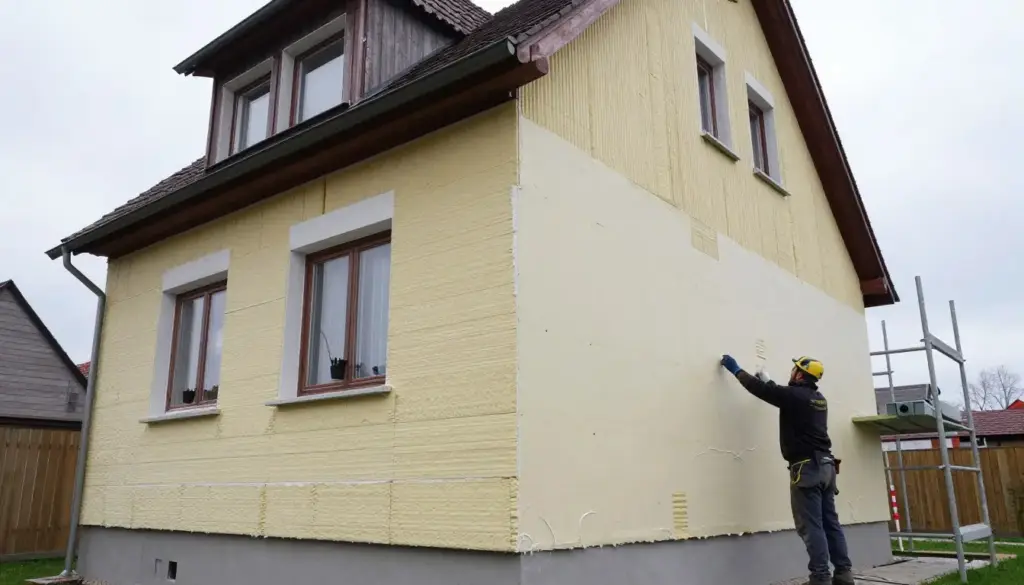 Außenputz an einer Hausfassade mit Wärmedämmung in Hude