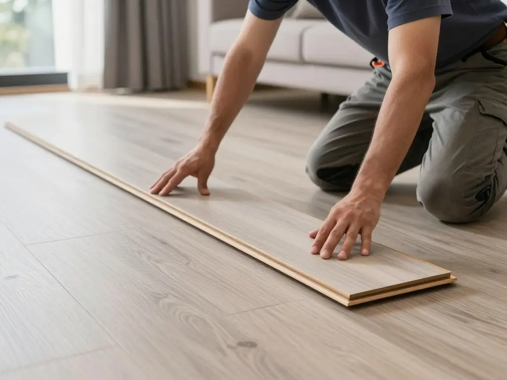Bodenleger verlegt Vinylboden in modernem Wohnraum in Bremervörde