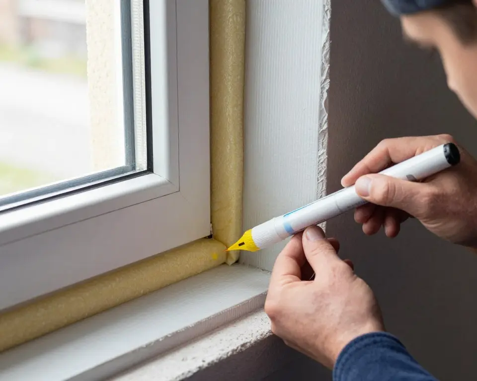 Detailansicht Fenstermontage mit Abdichtung