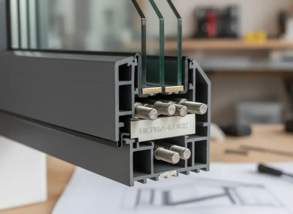 Detailansicht moderner Fensterdichtungen und Beschläge