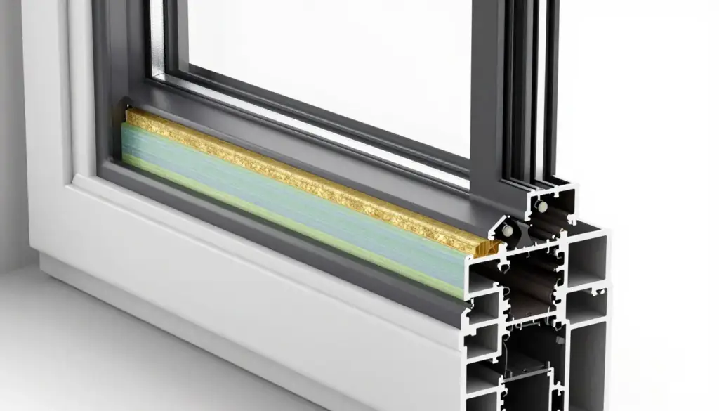 Detailaufnahme modernes Fenster mit Dreifachverglasung und Wärmedämmung