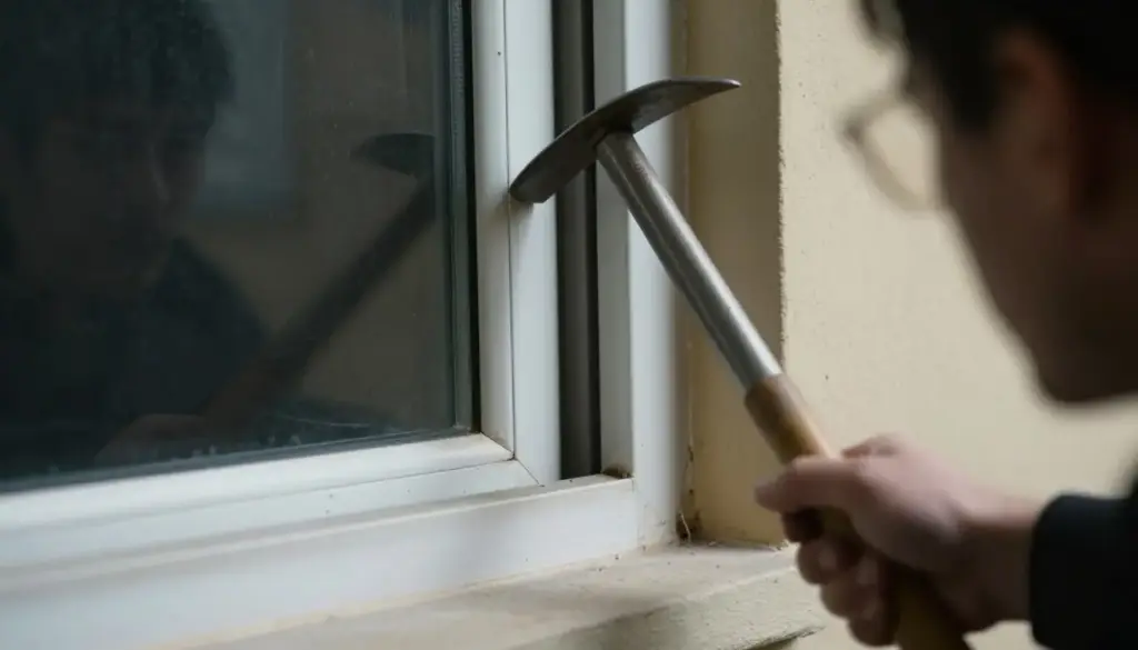 Einbruchversuch an einem Fenster mit Hebelwerkzeug