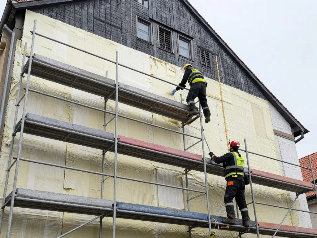 Fassadensanierung Altbau Oldenburg mit Gerüst und Dämmarbeiten