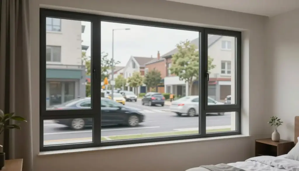 Fenster an vielbefahrener Straße mit Schallschutz