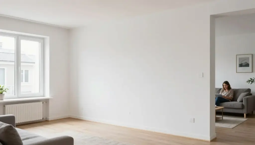 Fertig verputzte und gestrichene Wand in Wohnraum in Weyhe