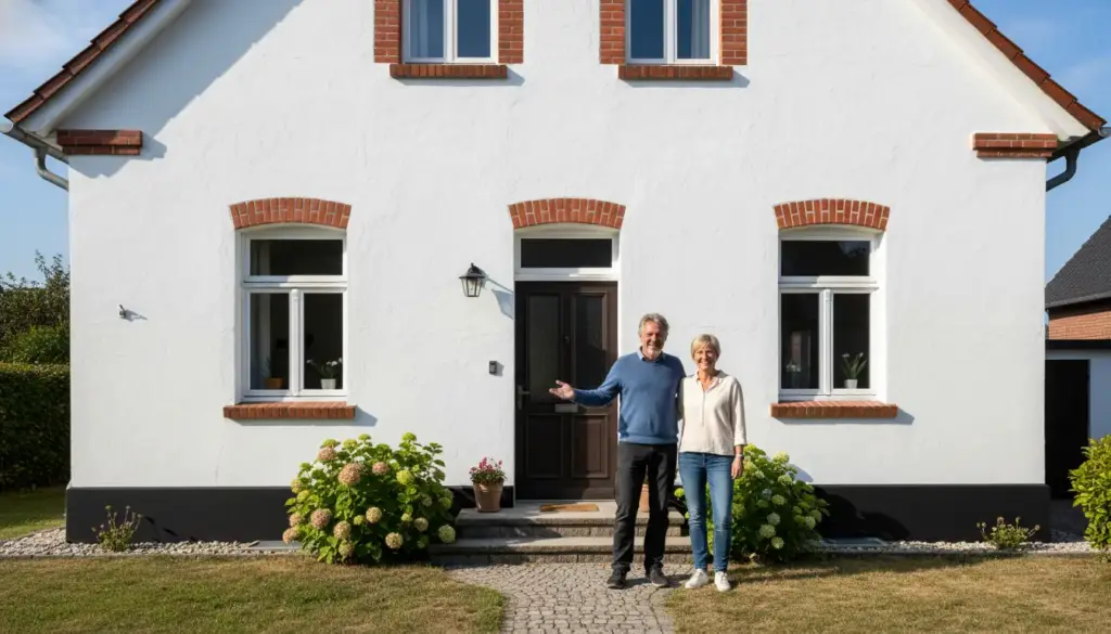 Fertiggestellte Verputzarbeiten an einem sanierten Wohnhaus in Zeven