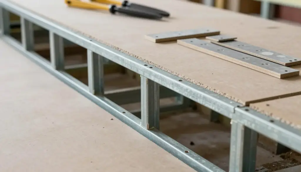 Gipskartonplatten und Ständerwerk für Trockenbauwand Montage