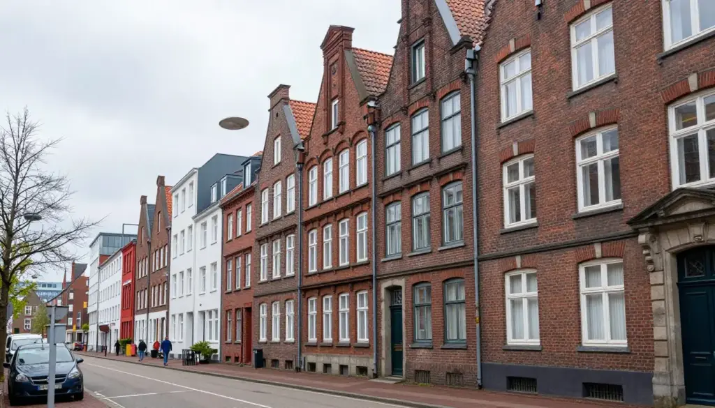 Hamburg Fassade: Typische norddeutsche Backsteinarchitektur mit sanierter Fassade im Stadtteil