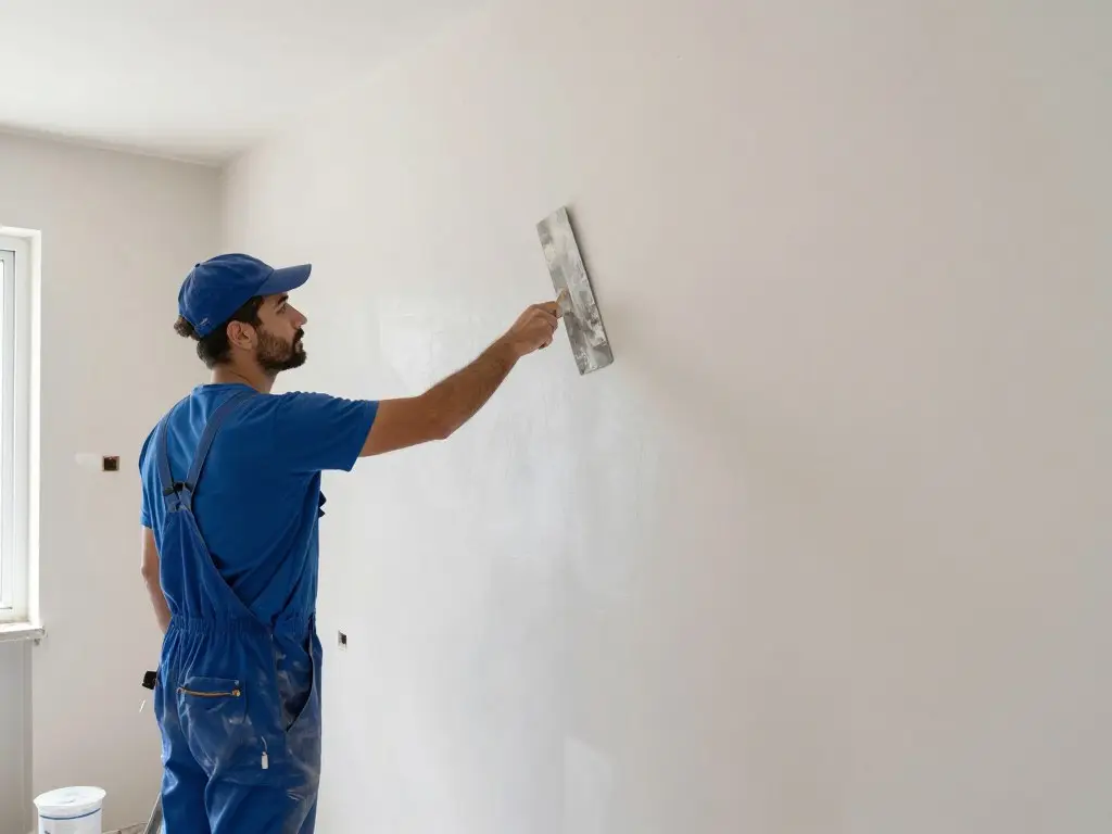 Innenputz Arbeiten an Wohnraumwand mit Kelle