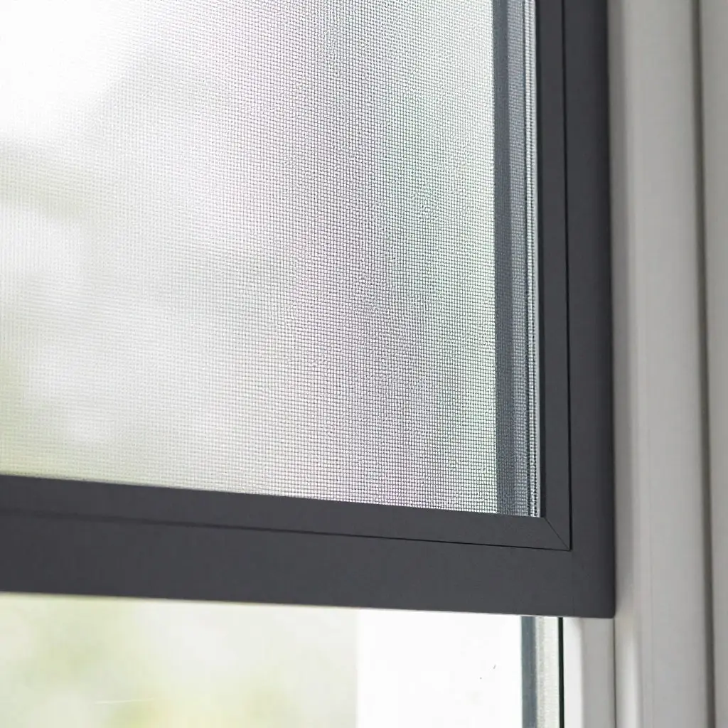 Insektenschutz Spannrahmen anthrazit am Fenster montiert Detailansicht