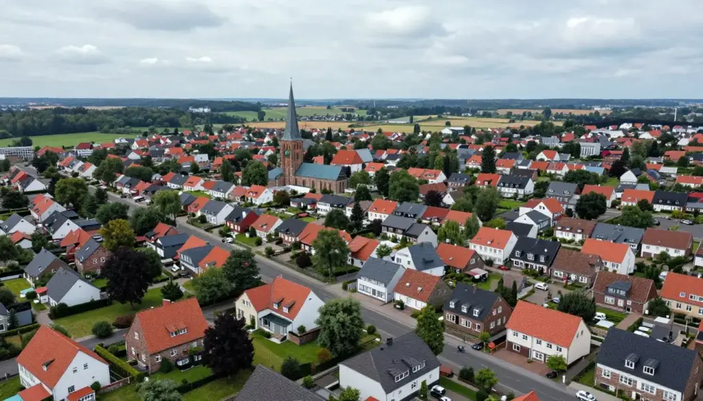 Landschaftsansicht von Achim mit typischer norddeutscher Bebauung