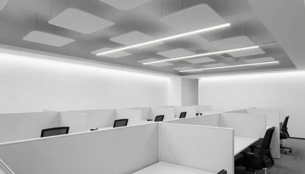 Modernes Büro mit abgehängter Decke und Trockenbau Trennwänden