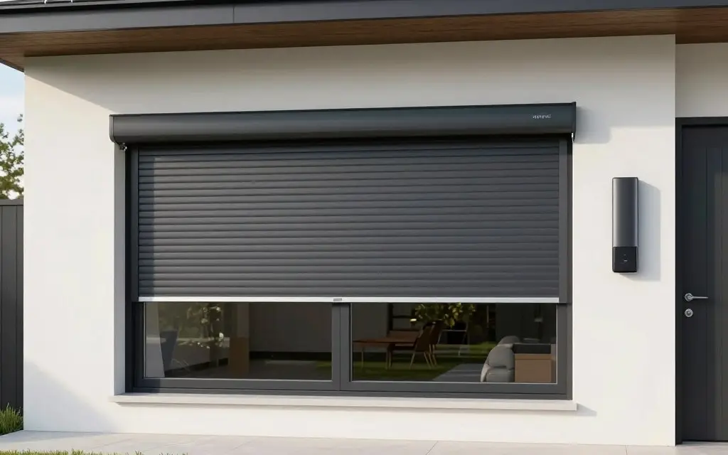 Modernes Fenster mit integriertem elektrischem Rollladen