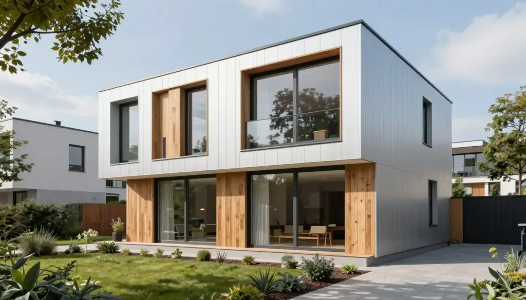 Modernes Hamburger Wohnhaus mit großen bodentiefen Holz-Alu-Fenstern