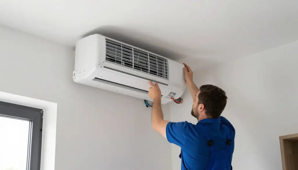 Montage einer Split-Klimaanlage an der Wand durch SHK-Installateur