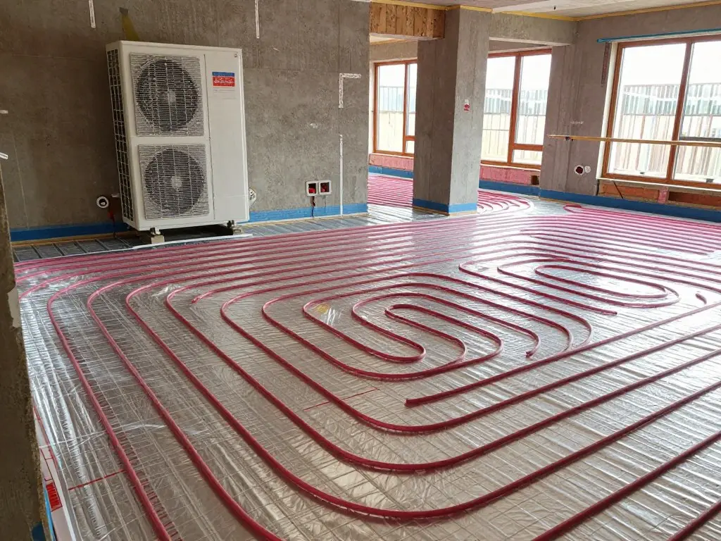 Neubau mit Wärmepumpe und Fußbodenheizung Baustelle