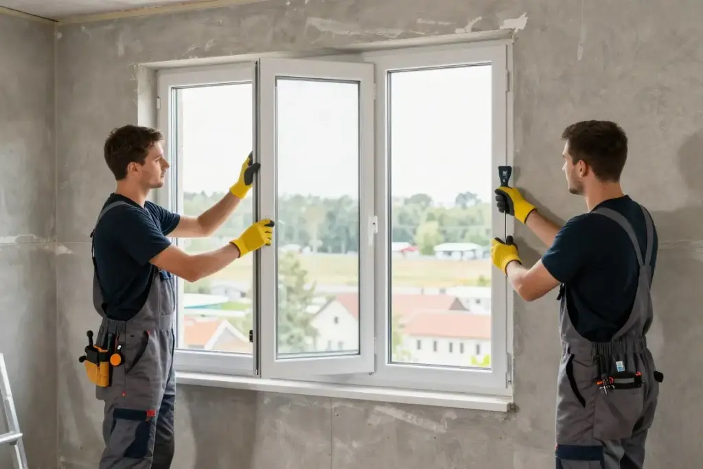 Polnisches Montageteam installiert Fenster fachgerecht nach RAL-Standard Neubau