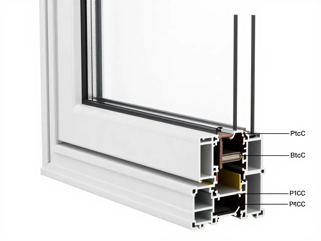 Querschnitt eines Kunststofffensterrahmens mit Kammersystem
