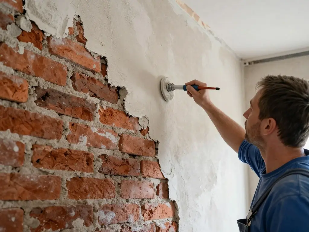 Sanierputz wird auf feuchtes Mauerwerk Altbau Bremerhaven aufgetragen
