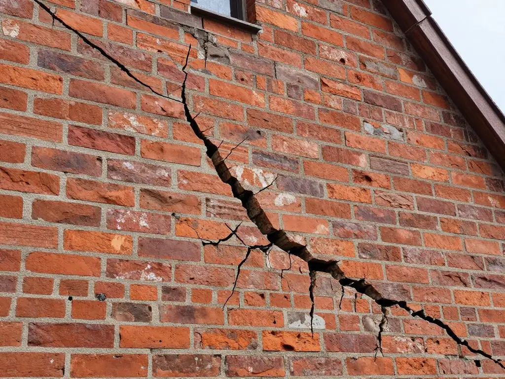 Sanierung einer alten Backsteinwand mit sichtbaren Rissen