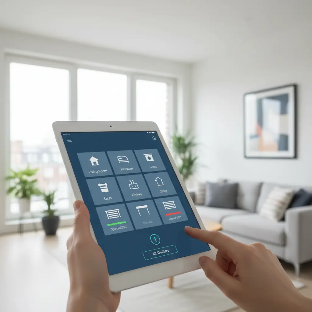 Smart Home Steuerung für elektrische Rollläden auf Tablet-Display
