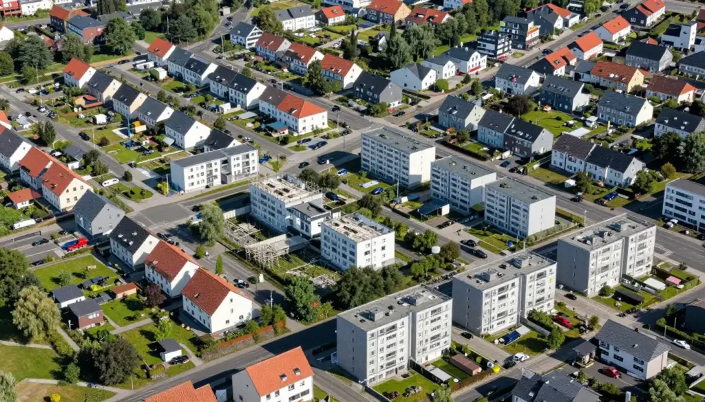 Stadtbild von Norderstedt mit typischen Wohnhäusern und Sanierungsobjekten