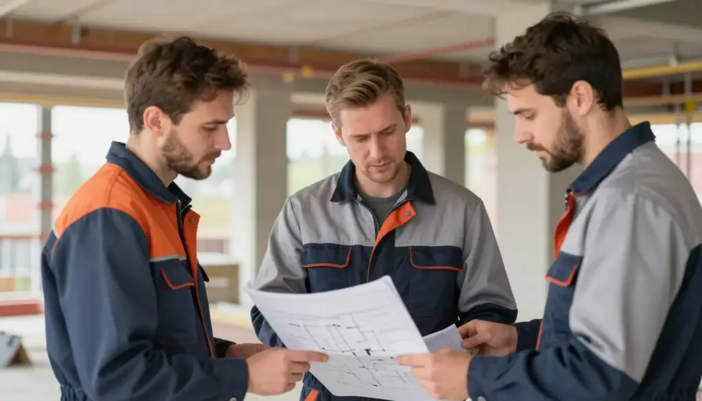 Team von deutschen und polnischen SHK-Fachkräften bei gemeinsamer Projektbesprechung für Heizungsbau in Oldenburg