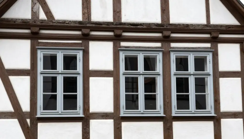 Traditionelle Holzfenster mit Sprossen in Fachwerkhaus