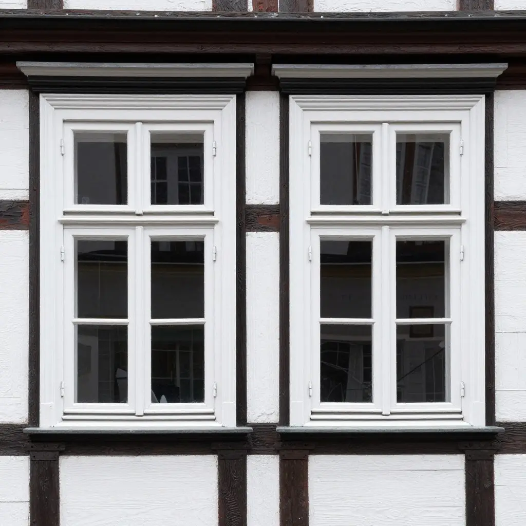 Traditionelles Sprossenfenster in Altbaufassade