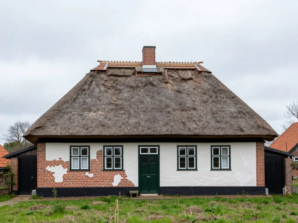 Typisches ostfriesisches Bauernhaus in Rhauderfehn mit Verputzungsbedarf