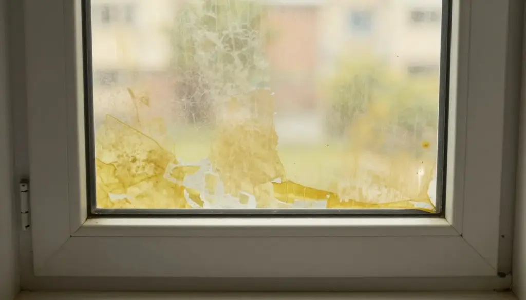 Vergilbtes billiges Kunststofffenster nach wenigen Jahren