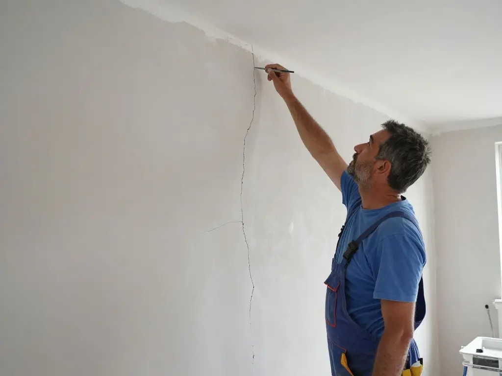 Verputzer prüft Wand vor Verputzarbeiten in Rotenburg