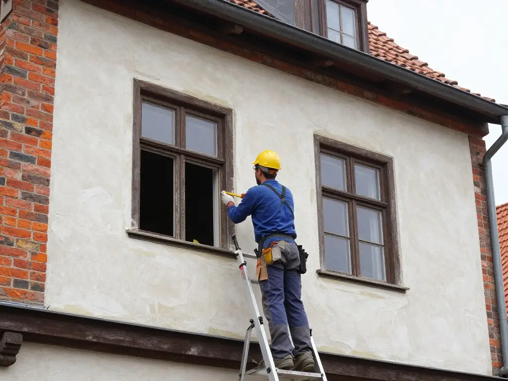 Verputzer saniert historische Altbaufassade mit Kalkputz in Zeven