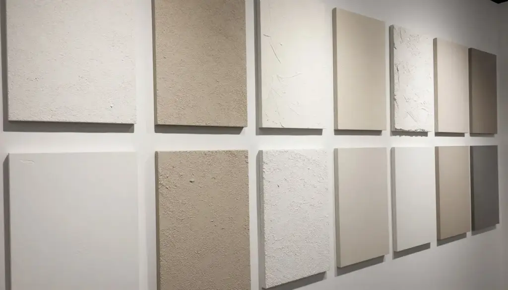 Verschiedene Putzstrukturen und Oberflächengestaltungen auf Musterwand