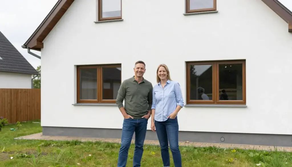 Zufriedene Hausbesitzer mit neuen Fenstern in Lemwerder