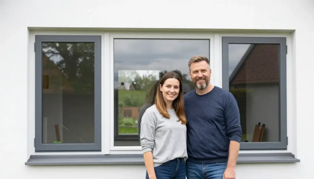 Zufriedene Kunden nach Fenstermontage