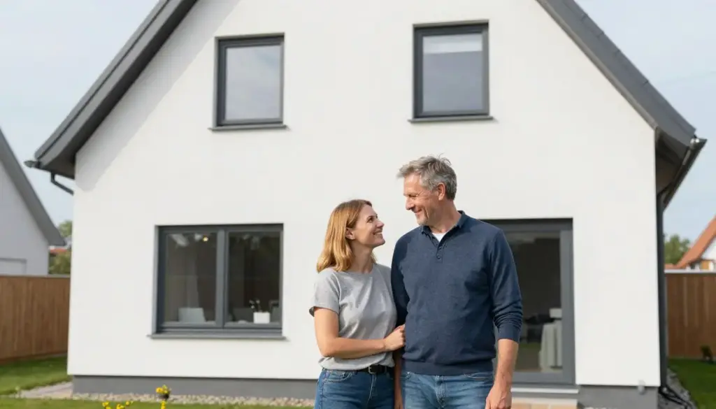 Zufriedene Kunden vor ihrem renovierten Haus in Achim